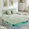 Chaise Bed Lounge Sofa Chair With Adjustable Backrest And LED Light Strip - Green - Image 2