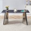 Modern Marble Patterned Dining Table With Stainless Steel Butterfly Legs, Scratch And Heat Resistant - Black / Silver - Image 5