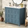 Bathroom Vanity Organizer With Sink, Solid Storage Cabinet - Retro Blue - Image 4