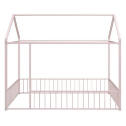 Full Size Bed House Bed Frame With Fence - Pink