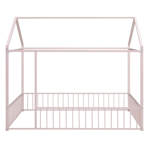 Full Size Bed House Bed Frame With Fence - Pink