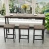Modern Design Kitchen Dining Table Set With 3 Stools - Brown Gray - Image 5