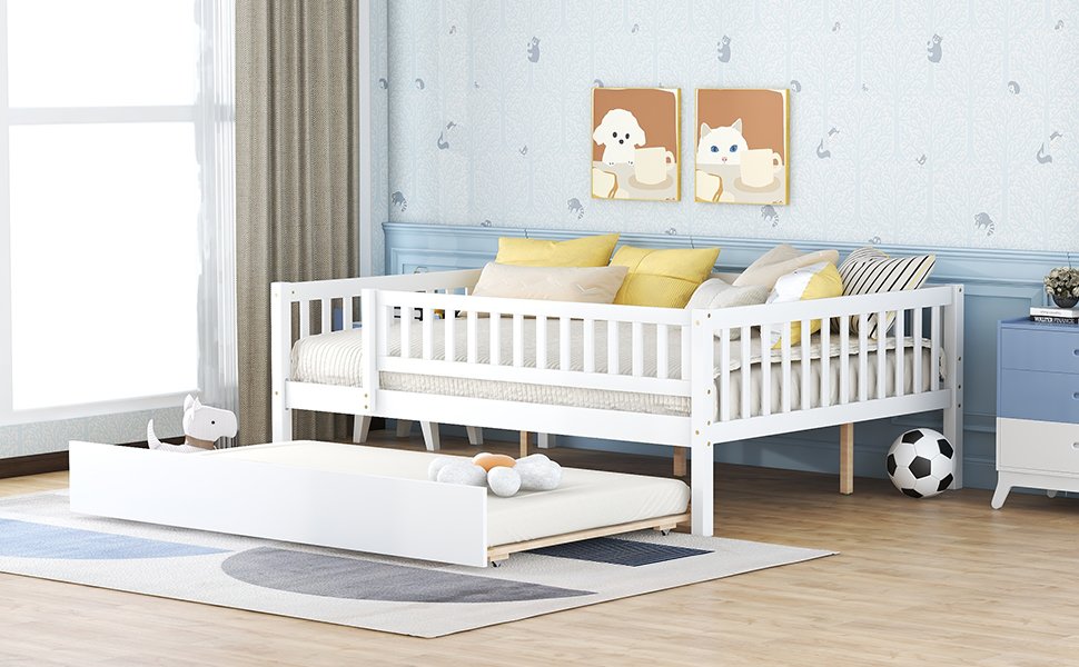 Full Size Daybed With Trundle And Fence Guardrails - White - Image 15