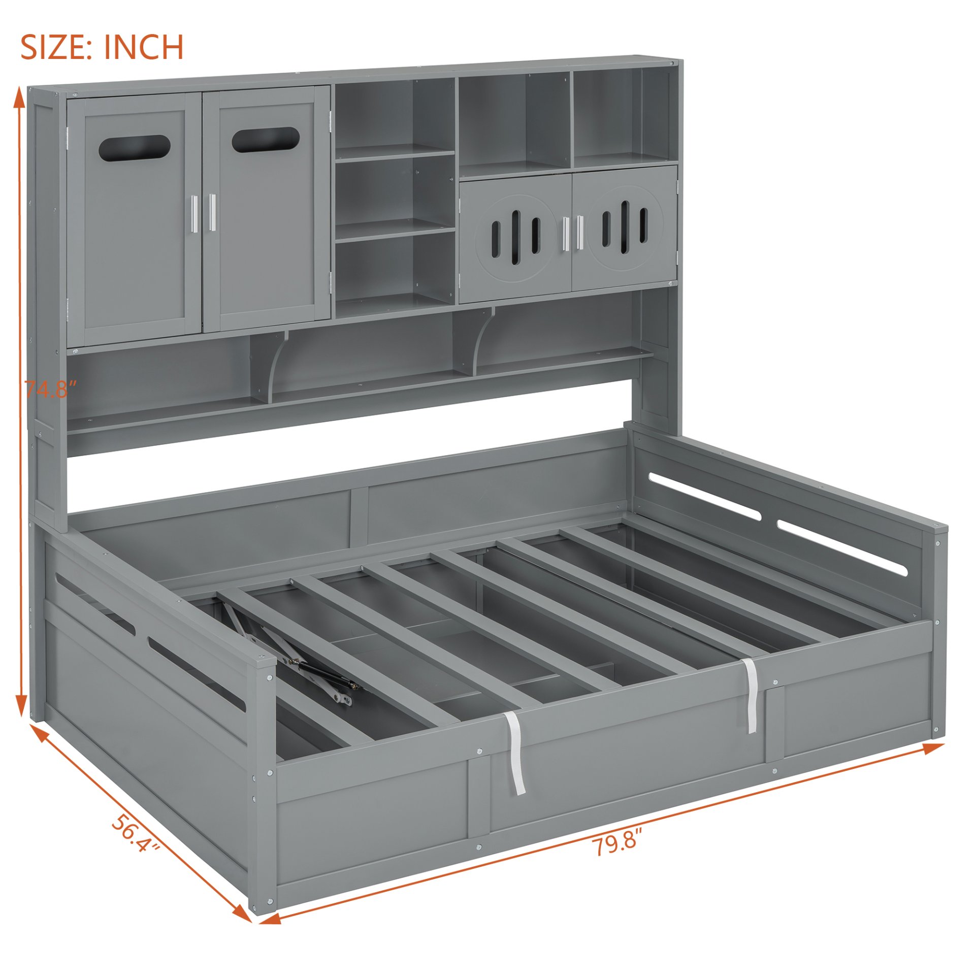 Full Size Wooden Daybed With Hydraulic Bed And All In One Cabinet And Shelf - Gray - Image 9