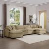 Modern Corduroy Upholstered 4 Seater Sofa With 3 Footstools - Tan - Image 10