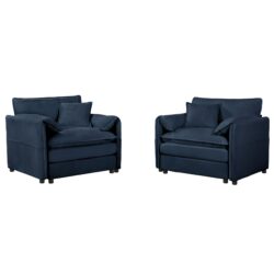 Modern Oversized Chenille Accent Chair, Comfy Armchair With Large Seat (Set of 2) - Blue