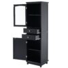 Tall Bathroom Storage Cabinet With Glass Doors, Free-Standing, Two Drawers, And Adjustable Shelves, MDF Board, Painted Perfect For Displaying Your Favorite Items - Black - Image 14