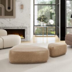 Pebble - Upholstered Rounded Triangle Cocktail Ottoman - Tuscan Tan Brown