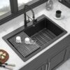 Quartz Kitchen Sink 33" X 22" Granite Composite Drop In Workstation - Black - Image 4