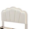 Twin Size Upholstered Flower-Shape Bed, Elegant Flowers Headboard With LED Light Strip, Sherpa Fabric Platform Bed With Slats Support - White - Image 7