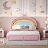 Full Size Upholstered Rainbow Design Bed, Velvet Princess Platform Bed With Storage Drawer, No Box - Spring Needed - Colorful / Pink - Image 2