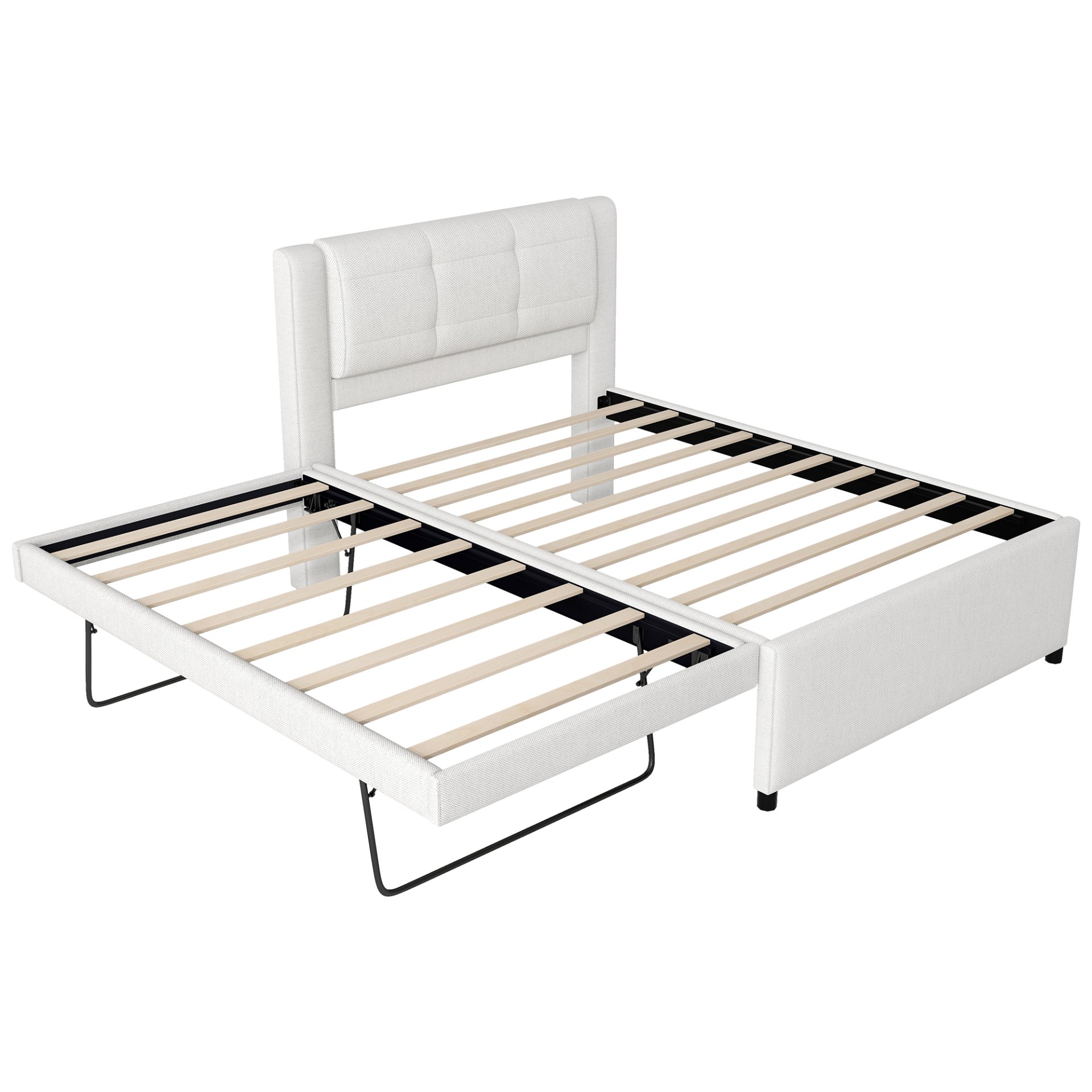 Full Size Upholstery Platform Bed With Trundle,Trundle Can Be Flat Or Erected - Beige - Image 9