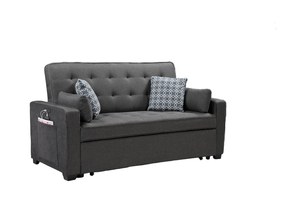 William - Modern Fabric Sleeper Sofa With 2 USB Charging Ports And 4 Accent Pillows - Gray - Image 4