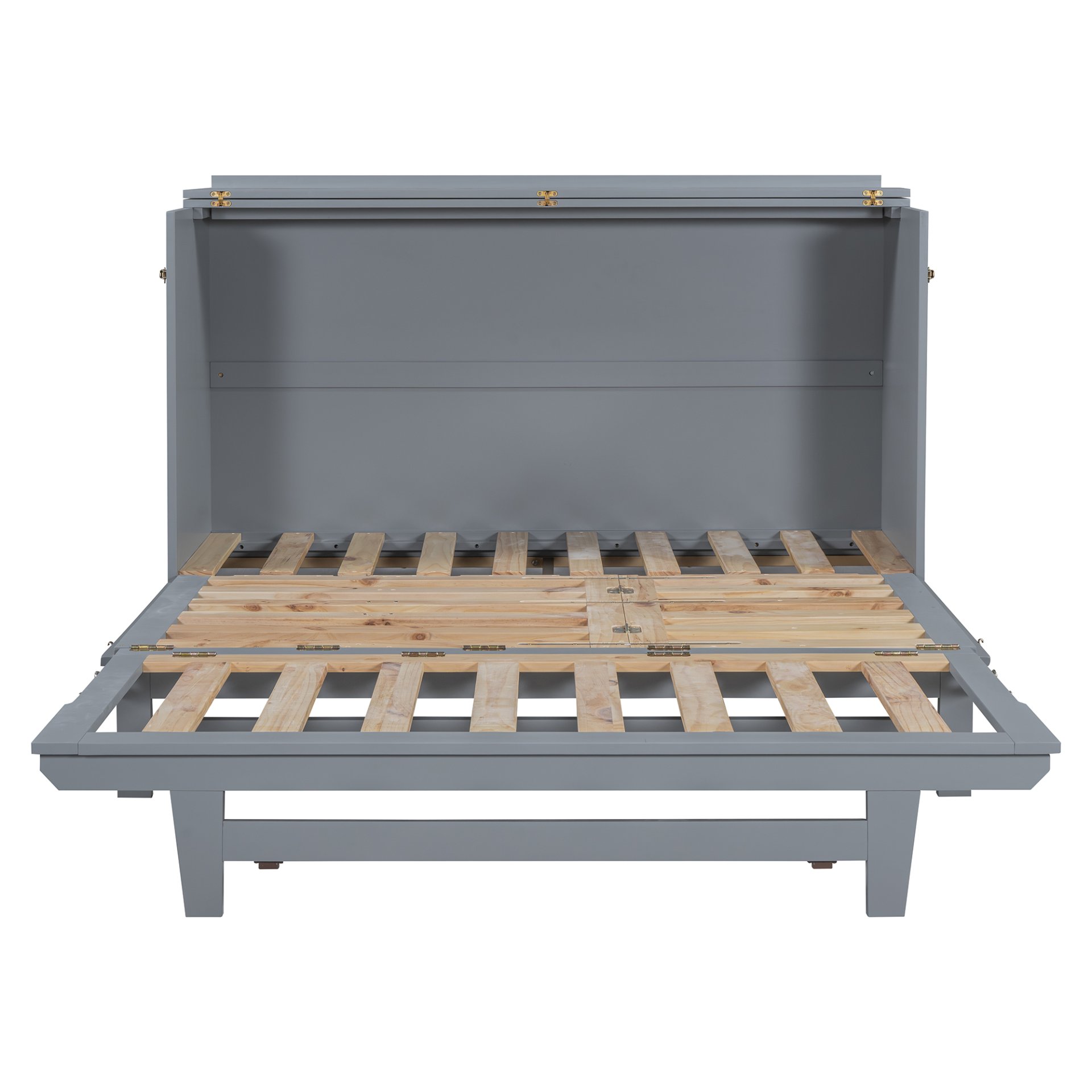 Queen Murphy Bed With Frosted Glass Doors Design, Fake Drawers, Metal Legs - Gray - Image 11