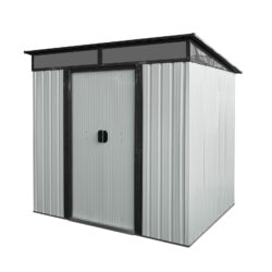 6Ft X 5Ft Outdoor Metal Storage Shed With Lockable Sliding Doors And Transparent Plate For Garden, Lawn - White / Black