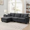 Modern Convertible Sectional L Shaped Reversible Couch Set With Free Pillows 4 Seat Suede Sleeper Sofa With Ottoman - Dark Gray - Image 17