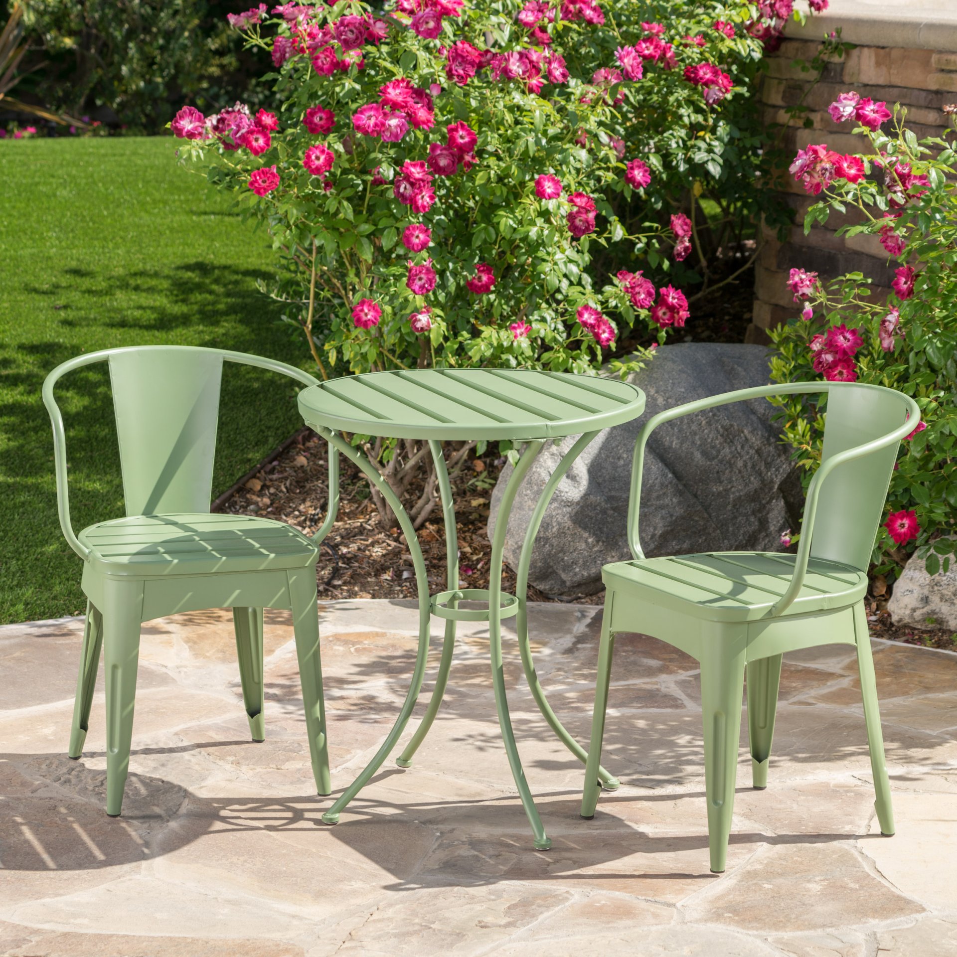 3 Piece Bistro Set With Table And 2 Chairs - Green - Image 9