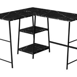 Computer Desk, Home Office, Corner, Storage Shelves, L-Shape, Work, Laptop, Marble Look Laminate, Contemporary, Modern - Black