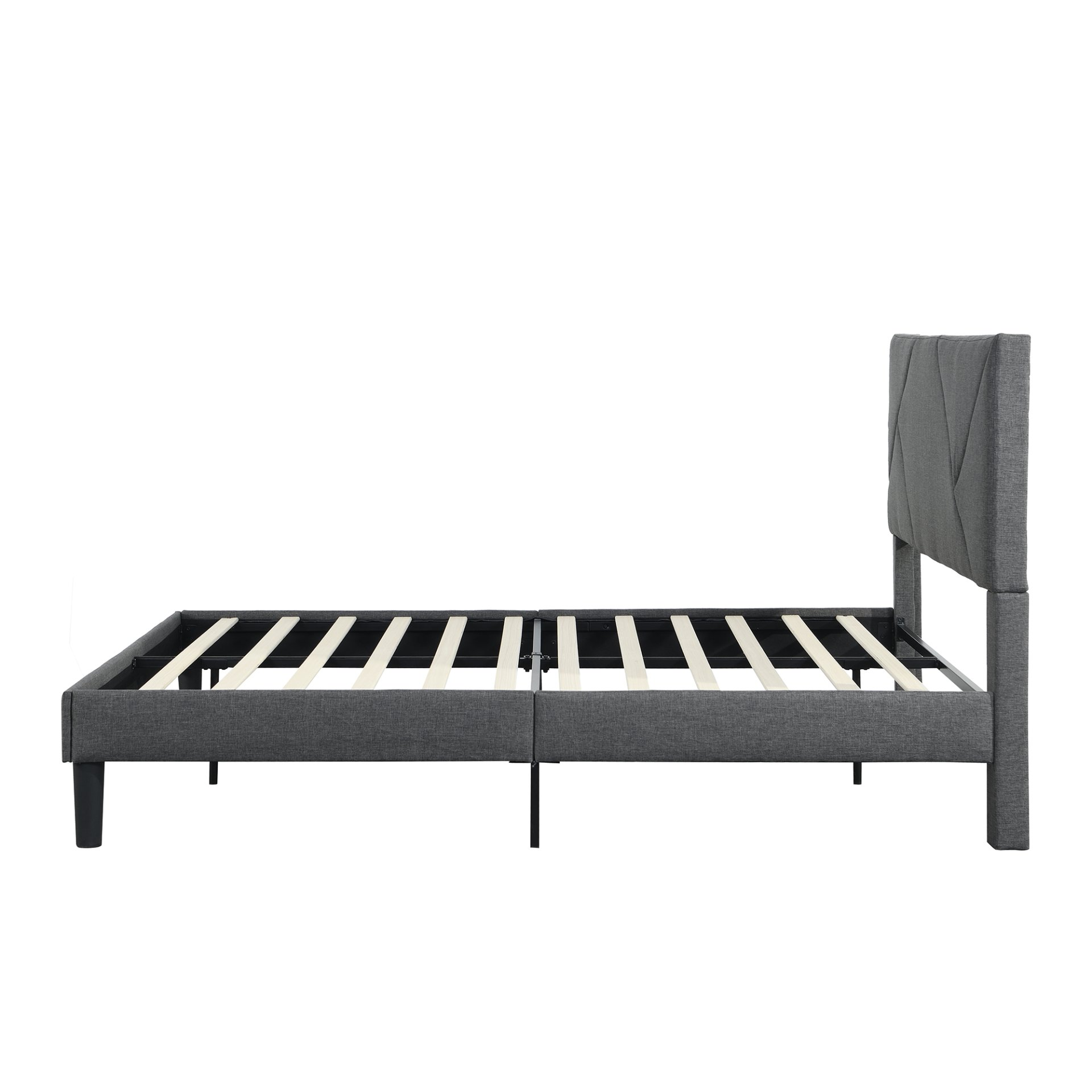 Full Size Upholstered Platform Bed Frame With Headboard, Strong Wood Slat Support, Mattress Foundation, No Box Spring Needed - Gray - Image 6