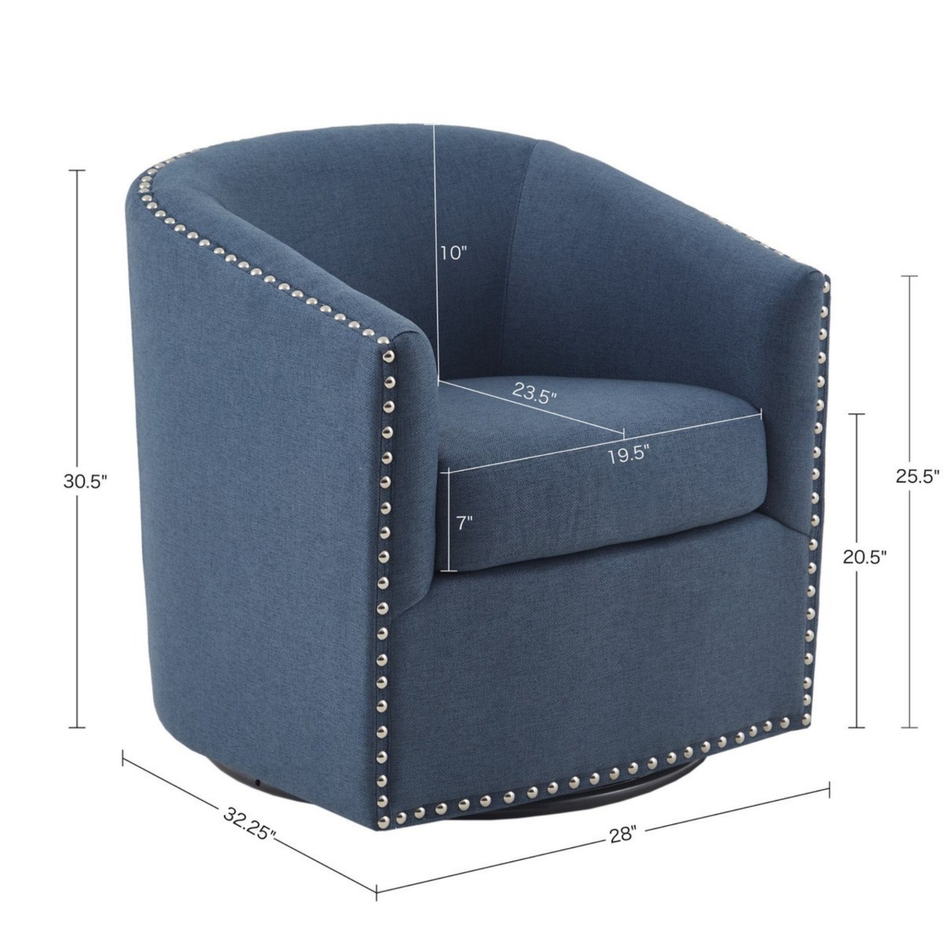 Luxurious Swivel Chair With 360 Degree Rotation Fabric And Solid Wood - Blue - Image 3
