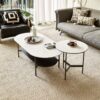 Contemporary Coffee Table Sintered Stone Surface With Ceramic Finish Double Layer Design Base Matte Shelf Modern Living Room Center Table - White / Gray - Image 5