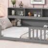 Full Floor Bed With Side Bookcase, Shelves, Guardrails - Gray - Image 7