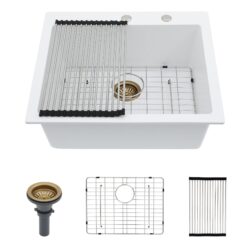 Kitchen Sink, Granite Composite Drop In Sink With Durable Design - White