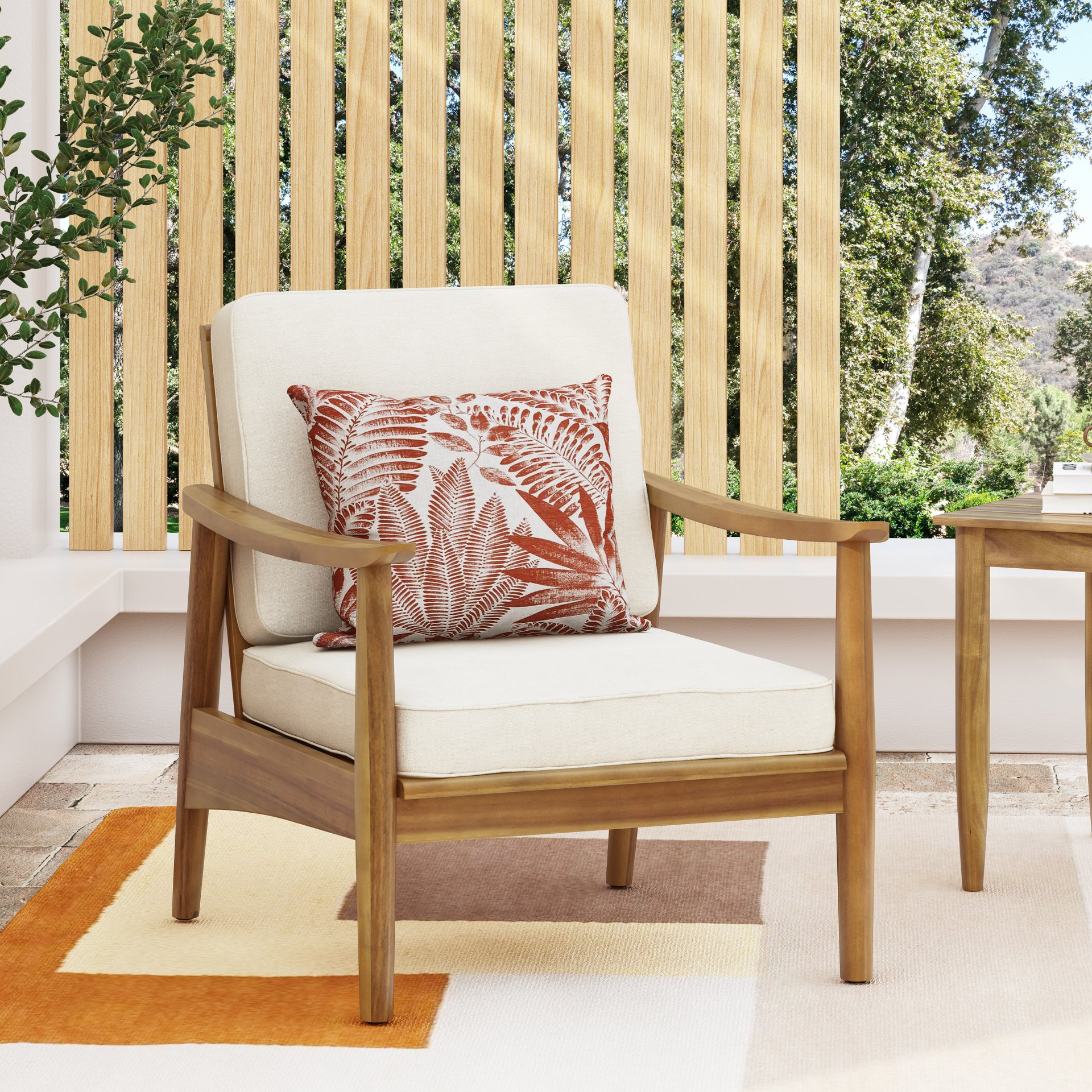 Birdsong - Outdoor Club Chair With Slat Back And Seat Cushion - Beige - Image 2
