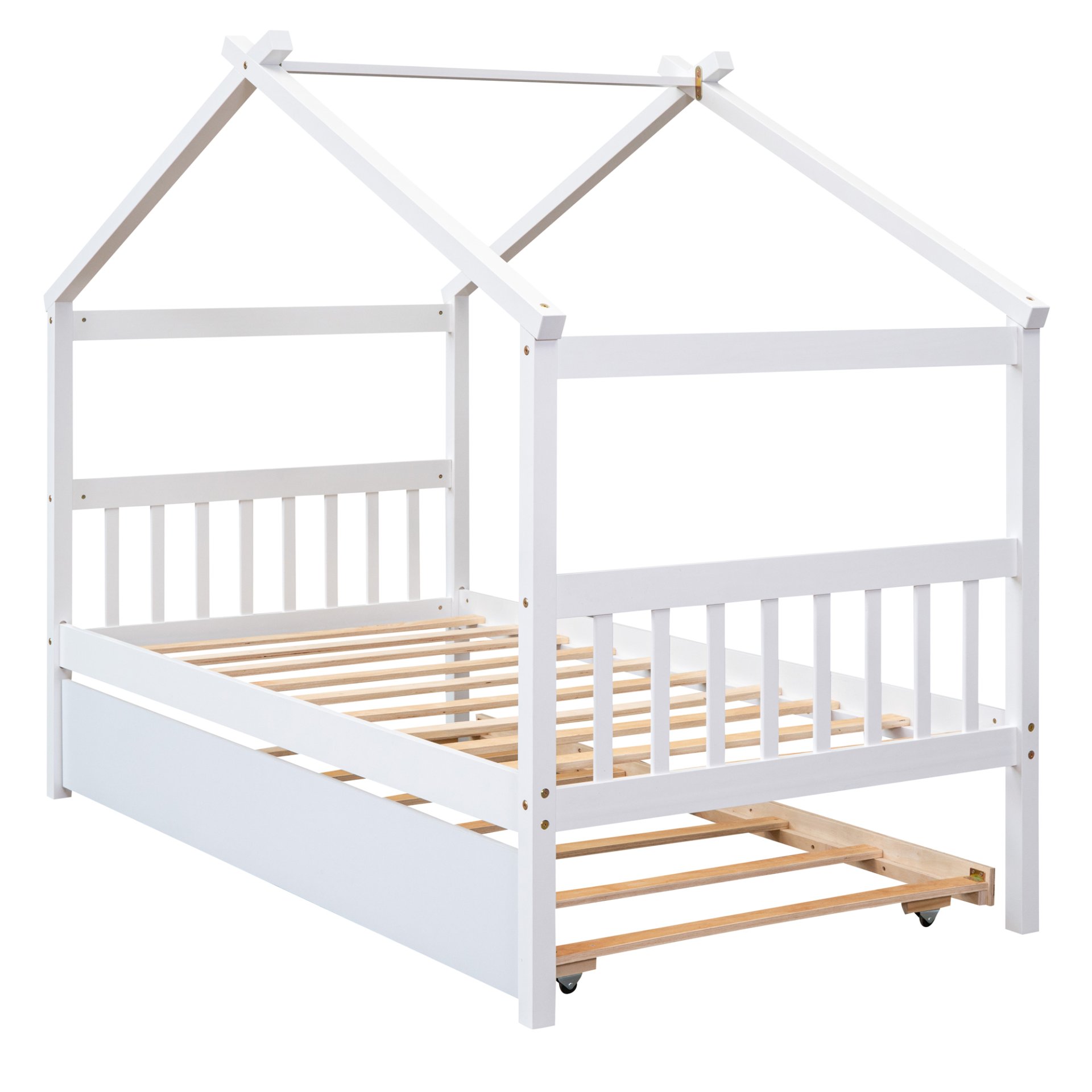 Twin Size House Bed With Twin Size Trundle - White - Image 6