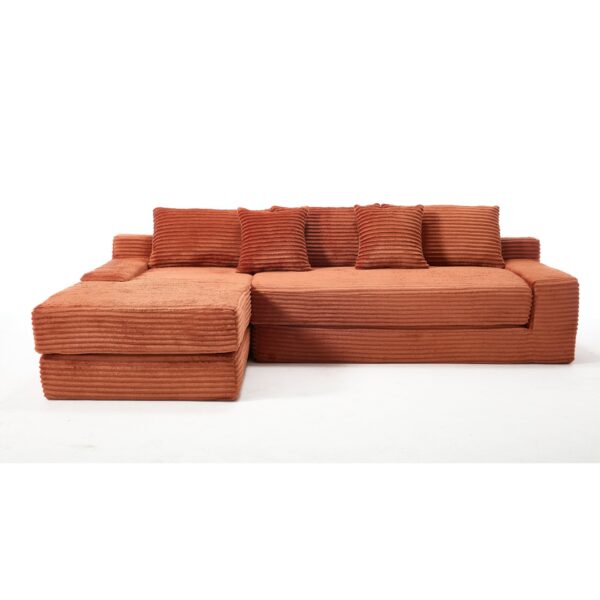 L Shaped Sectional Couch With Memory Foam & Steel Frame Convertible Sofa Bed - Orange