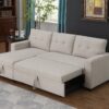 Upholstered Pull Out Sectional Sofa & Chaise - Beige - Image 10
