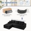 Full Compression Chaise Lounge Set Modular Corduroy Sectional With Arched Armrests Non Slip Base Includes 3 Back Cushions & 2 Throw Pillows - Black - Image 8