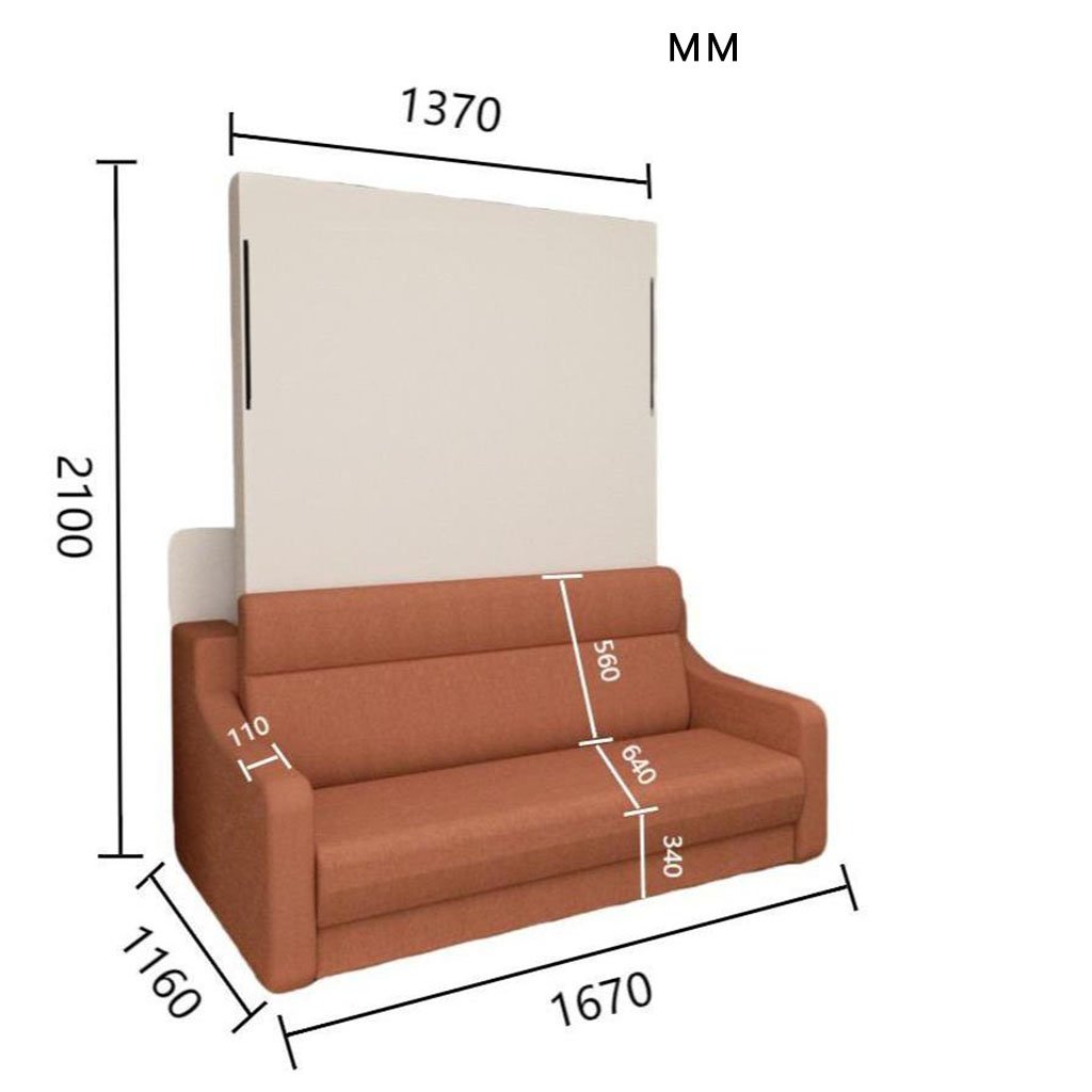 Morden Deisgn Vertical Murphy Bed With Sofa For Bedroom Or Guestroom White Wall Bed Space Saving Hidden Bed With New Style Gas Struts - Orange - Image 16
