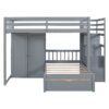 Full Over Twin Bunk Bed With Wardrobe, Drawers - Gray - Image 4