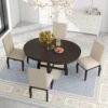 5 Piece Farmhouse Dining Table Set Wood Round Extendable Dining Table And 4 Upholstered Dining Chairs - Espresso - Image 4