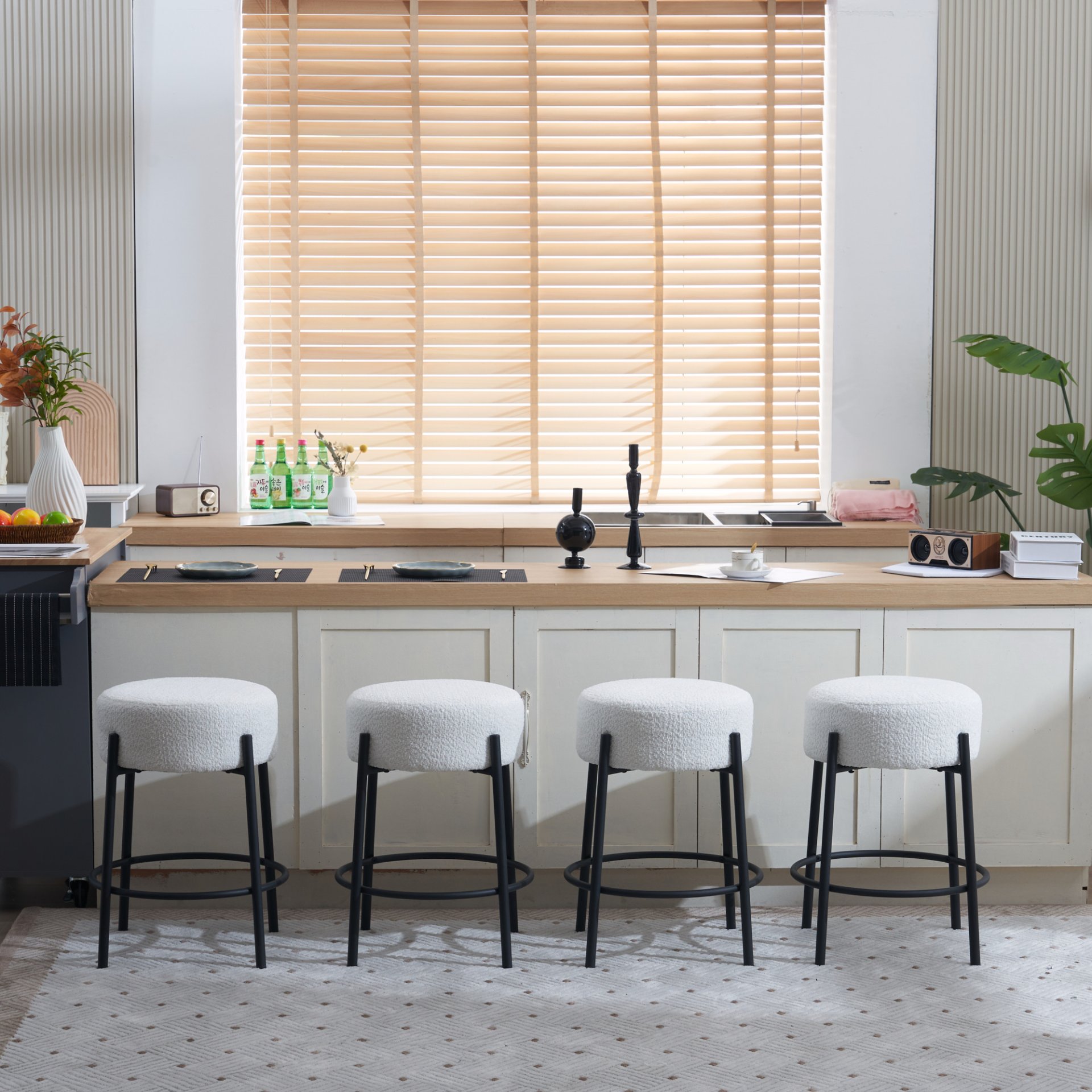 Round Bar Stools (Set of 2), Contemporary Upholstered Dining Stools For Kitchens, Coffee Shops And Bar Stores - White - Image 4