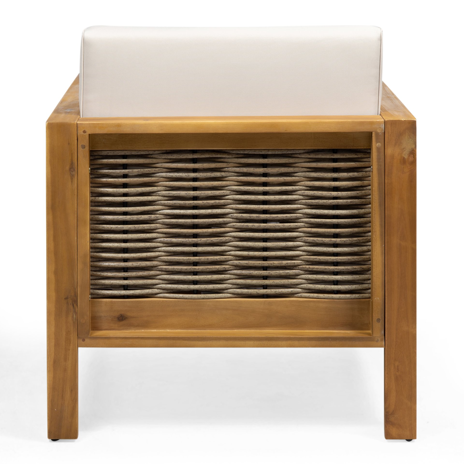 Outdoor 4 Seater Acacia Wood Chat Set With Wicker Accents And Cushions - Teak / Mixed Brown / Beige - Image 15