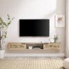 Modern Rattan Door Floating TV Stand For TVs Up To 80" - Coastal Oak - Image 5