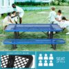 Outdoor Steel Picnic Rectangular Table With Umbrella Pole - Blue - Image 6