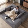 Corduroy Modular L Shaped Sectional Sofa, Luxury Floor Couch Set, 4 Piece Free Combination - Gray - Image 14