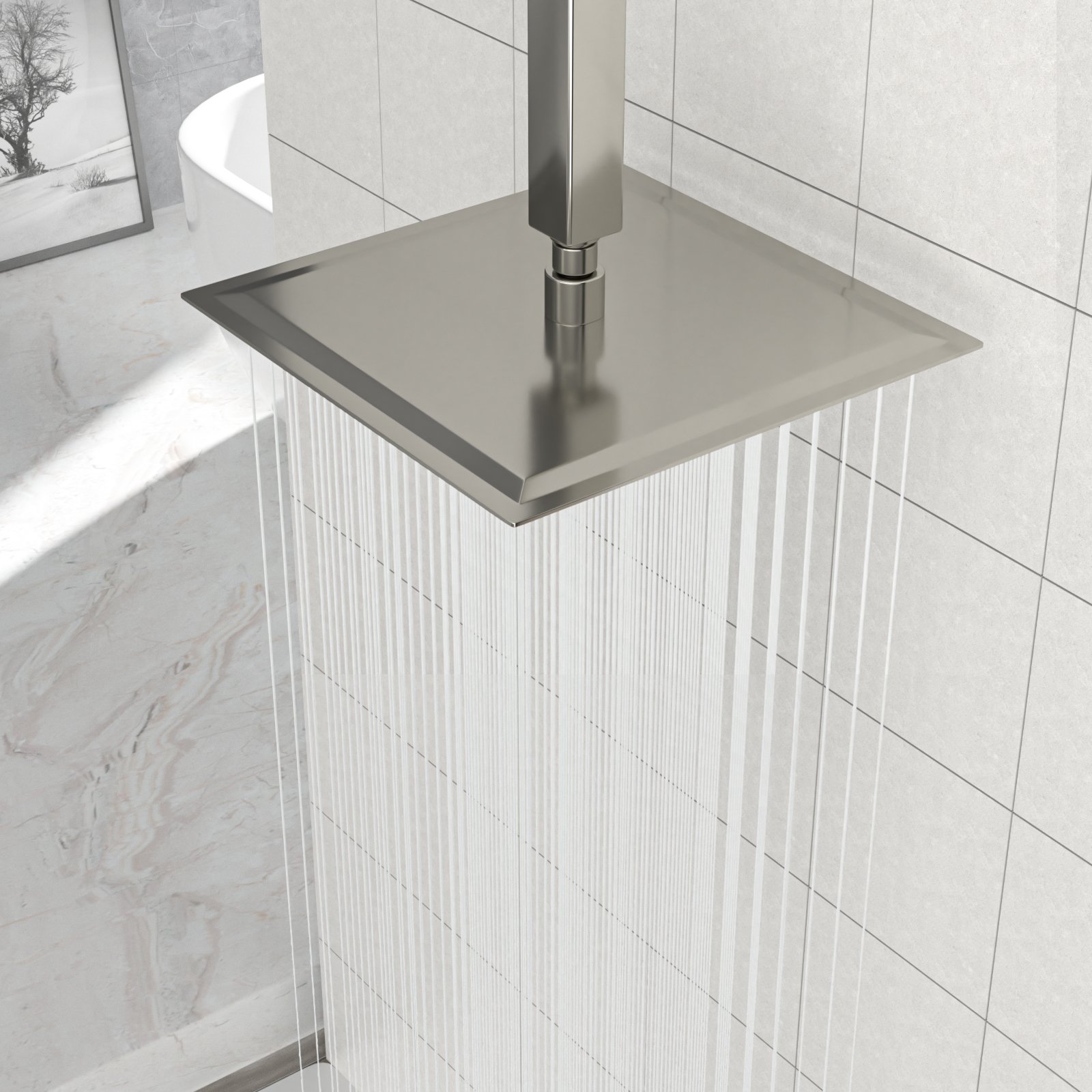 Modern 10" Square Rainfall Shower Head & Stainless Steel Wall Or Ceiling Mount Luxury Spa Shower Panel - Brushed Nickel - Image 5