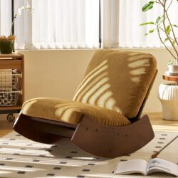 Comfortable Glider Rocking Chair, High - Quality Upholstery Glider Chair, Solid Wood Frame, Perfect For Multiple Settings Accent Reading Chair For Bedroom, Living Room, Nursery - Orange