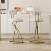 Modern S Shaped Bar Stools (Set of 2) With Backrest Floral Print Upholstered Dining Chairs Counter Height For Kitchen Island - Gold & White Print - Image 4