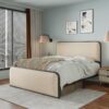 Modern Metal Bed Frame With Curved Upholstered Headboard And Footboard Bed With Under Bed Storage, Heavy Duty Metal Slats, Queen Size - Beige - Image 2