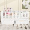 Full Size Daybed With Fence Guardrails And 2 Drawers, Convertible Floor Bed & Daybed - White - Image 22