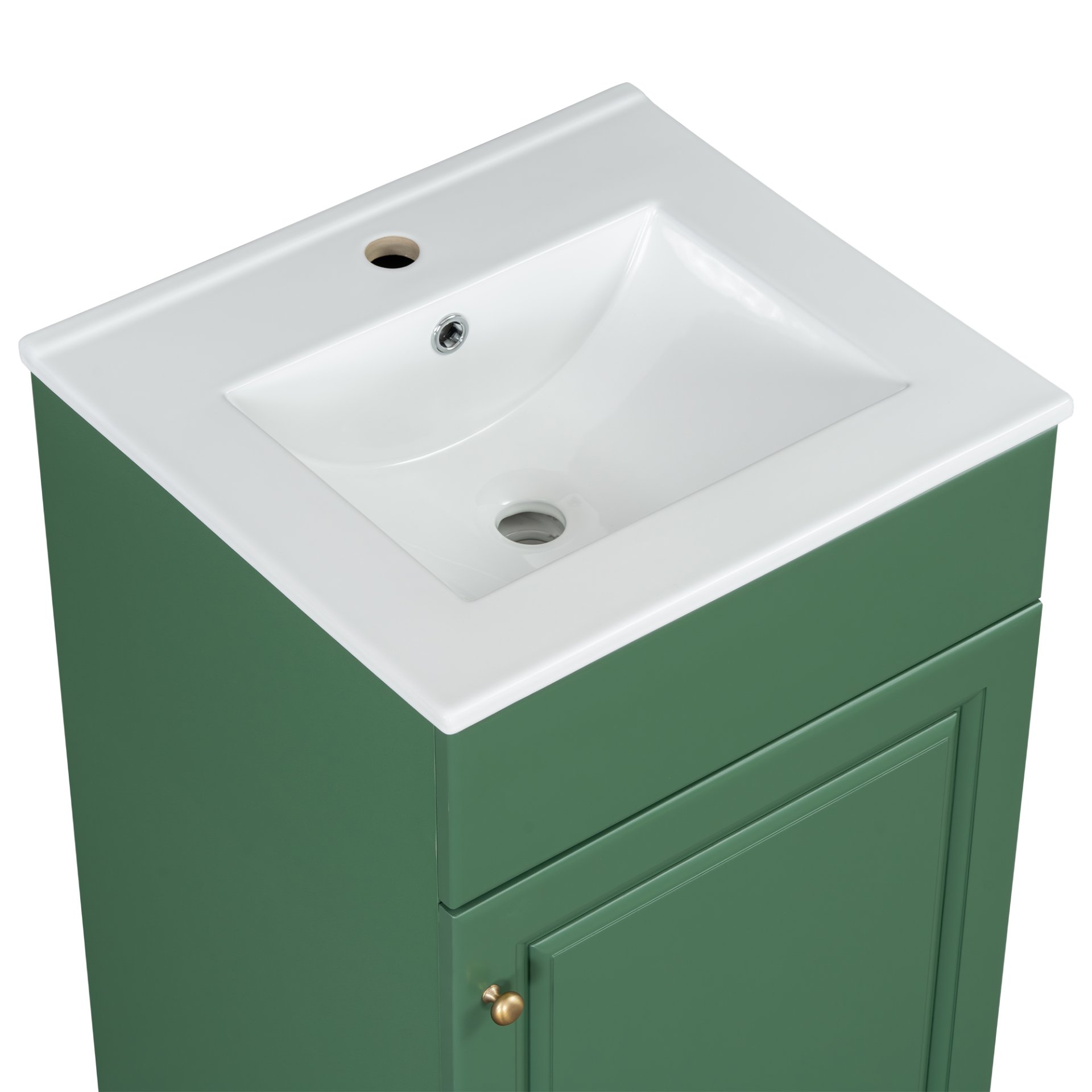 20" Bathroom Vanity With Sink, Freestanding Cabinet With Door Shelf And Adjustable Shelf, And Ceramic Construction - Green - Image 20