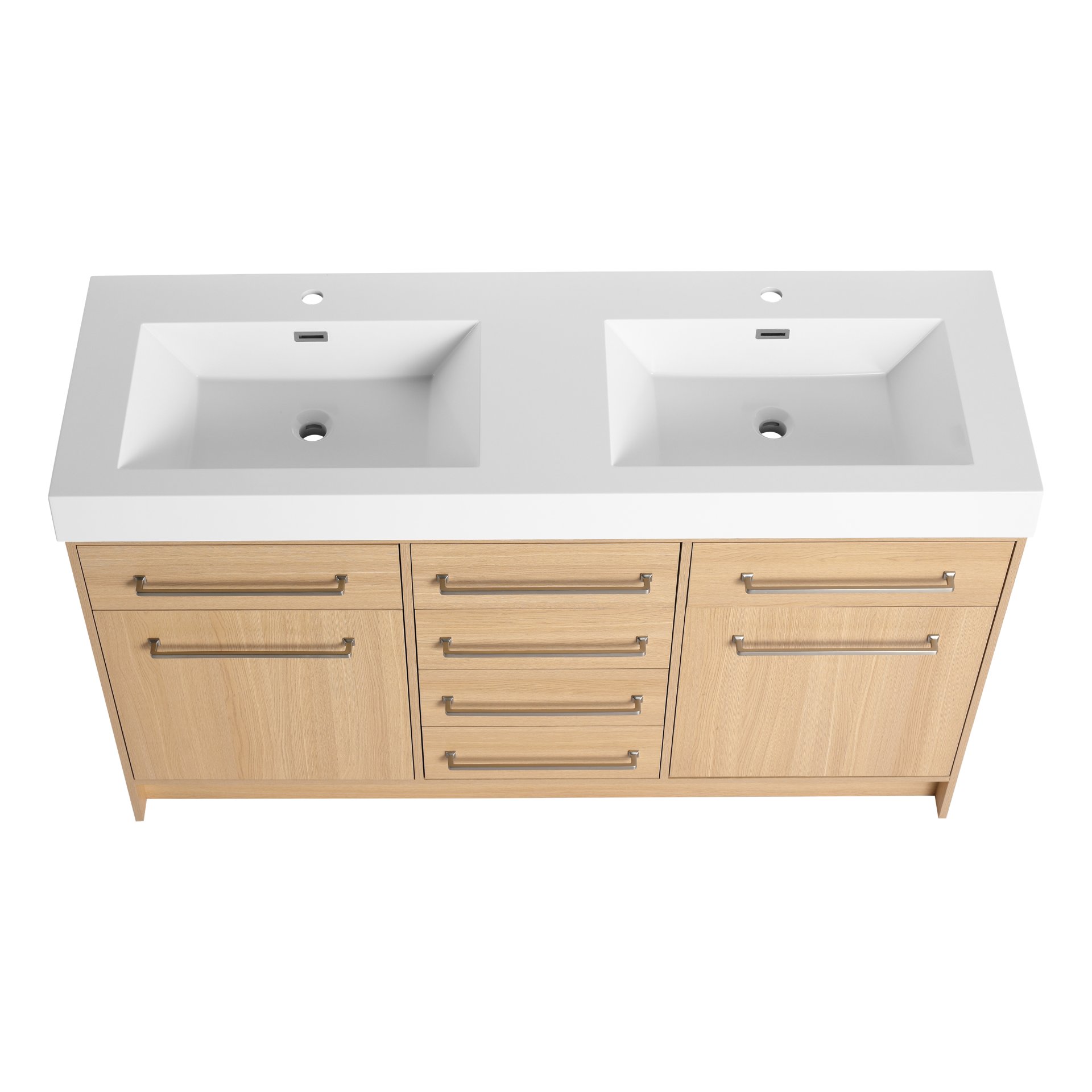 Original 60" Freestanding Bathroom Vanity With Double Resin Sink Soft Closing Doors & Drawers Plywood - Oak - Image 10