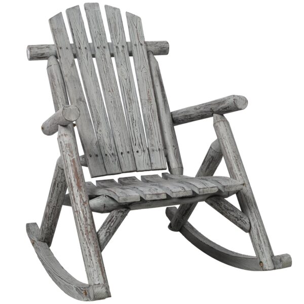 Wooden Porch Rocker Chair, Durable Wooden Porch Rocker Chair, Fir Log Rocking Chair, Patio Rockers For Outside, Garde - Light Gray