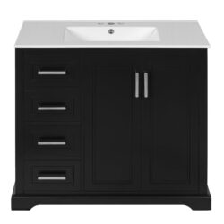 36" Bathroom Vanity With Sink, Soft Close Doors, Adjustable Shelf & 3 Drawers - Black