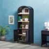 Modern 3 Shelf Open Arched Bookcase Cabinet - Black - Image 9